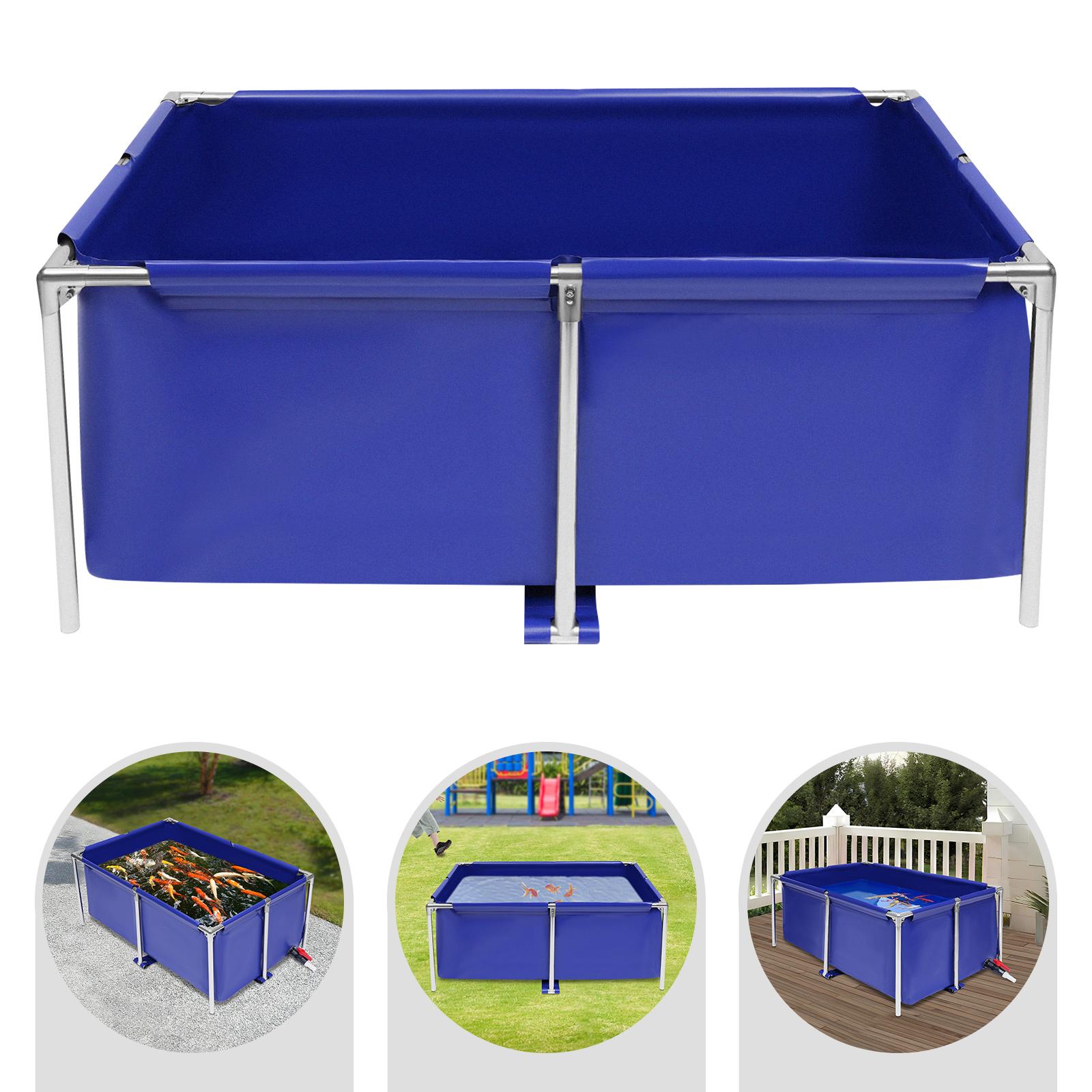 Canvas Fish Pond Foldable Fish Pond Aquarium Fish Tank Cuboid Ground Pond Ornamental Koi Breeding Pond with Drain Valve blu