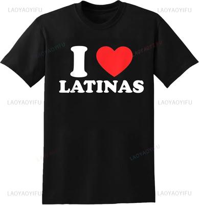 Funny Red Heart Love Latina I Love Latinas T-Shirt Mens Casual Fashion  Hip Hop Harajuku T-Shirt Summer Style Hipster Tees