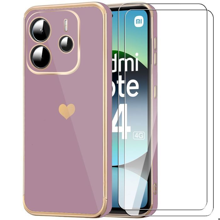 Coque de protection - E.F.CONNECTION - Pour Xiaomi Redmi Note 14 4G - Silicone Antichoc - Violet - 2 Verres Trempés