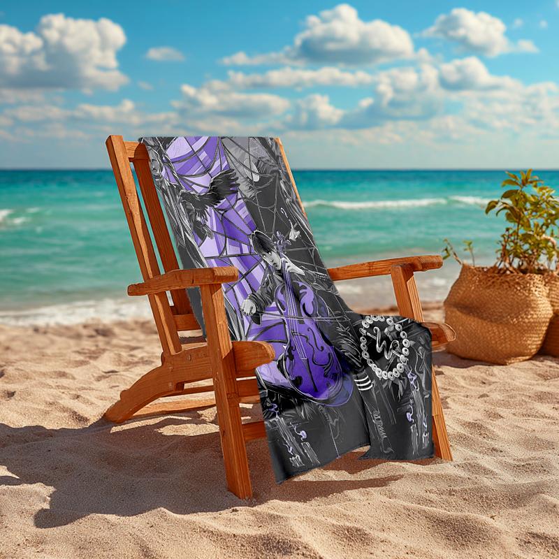 1Pc Purple Moonlit Cellist Beach Towel Quick Dry Multiuse For Beach Pool Gym Yoga Home Travel Christmas Halloween Xmas Gift G1172