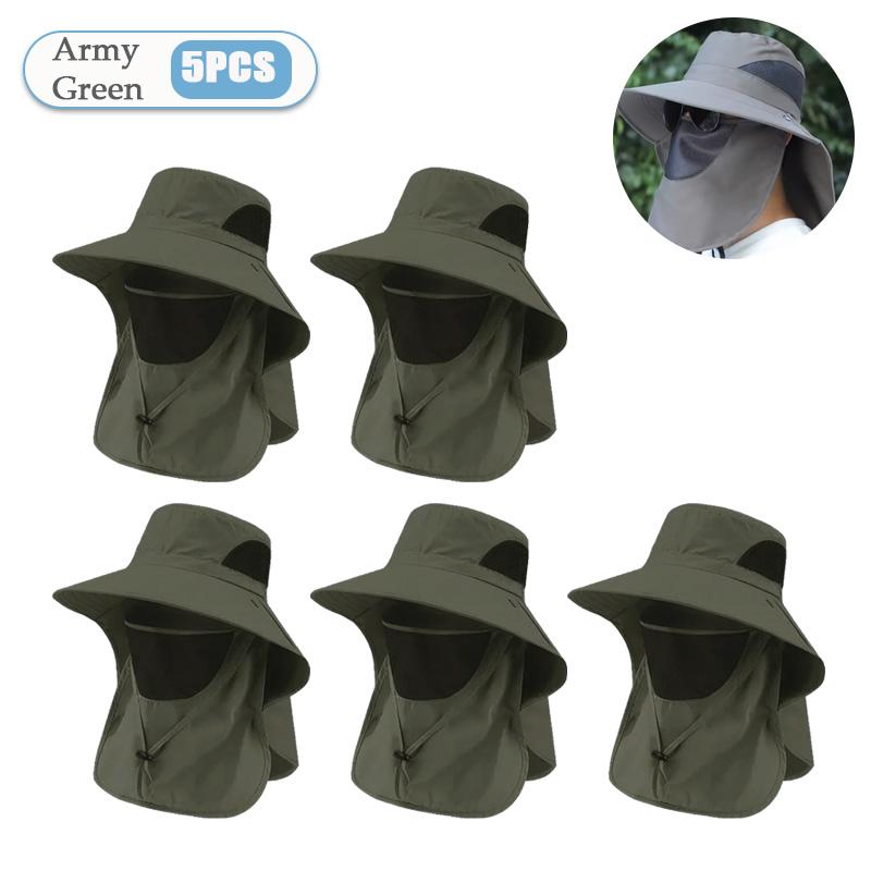 1-10PCS Sun Protection Hat with Face Veil Neck Flap Mosquito Proof Fishing Cap Outdoor UV Wide Brim Fisherman