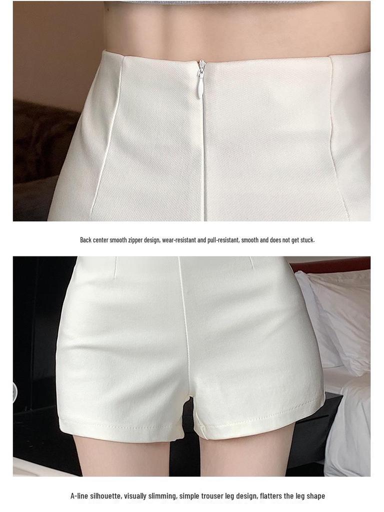 Women's High-Waist White A-Line Summer Shorts - Anti-Exposure, Slim Fit Hot Pants
