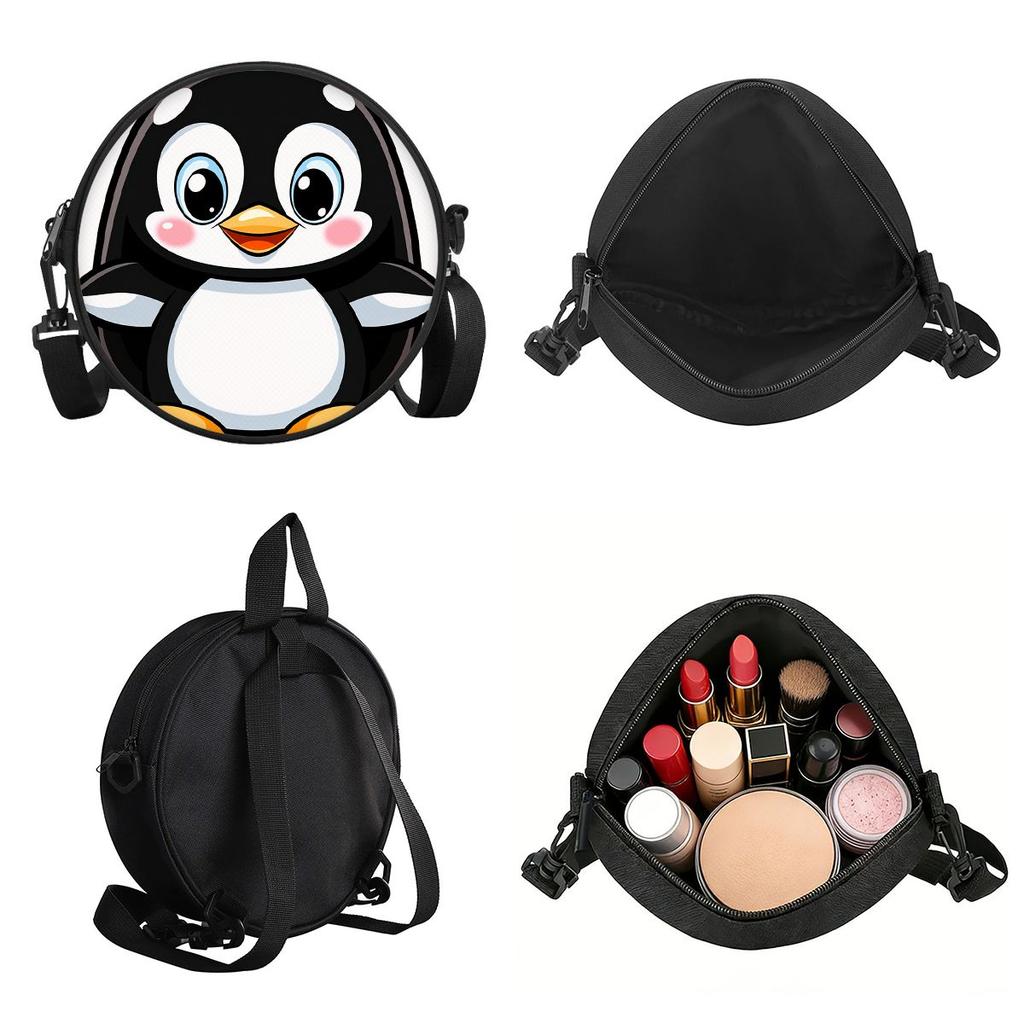 Penguin Print Round Shoulder Bag Casual Messenger Bag for Woman Best Gifts 2D Flat Casual Daily Crossbody Bag
