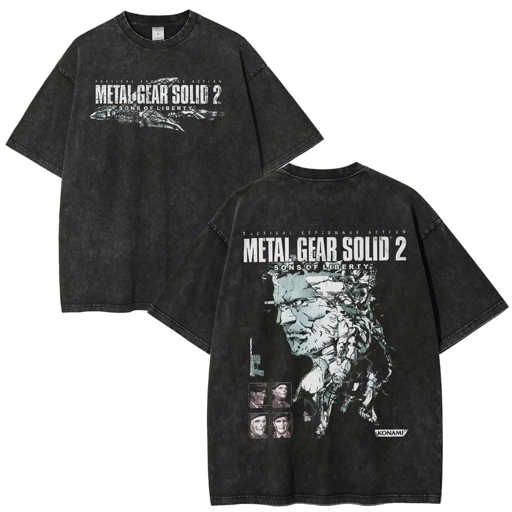 2026 Sommer Heißer Verkauf Metal Gear Solid 2 Sons of Liberty MGS2 Solid Snake Vintage Gewaschenes T-Shirt Herren Damen Hip Hop Punk Streetwear Übergroßes T-Shirt
