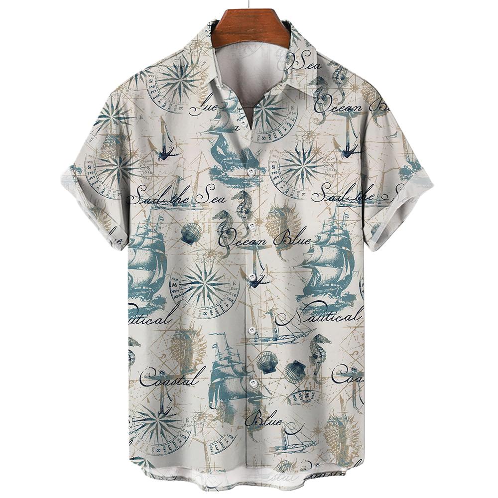 

Sailing World Graphic Print Vintage Shirt Fashion Casual Hawaiian Beach Style Summer Oversized Shirts for Men Women Shirts 3XL