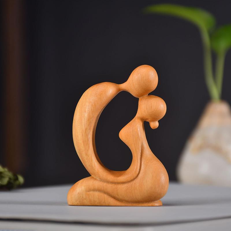 Wood Carving Abstract Character Love Kiss Sculptures and Figurines Home Room Decoration Accessories Newlywed Couple's Small Gift