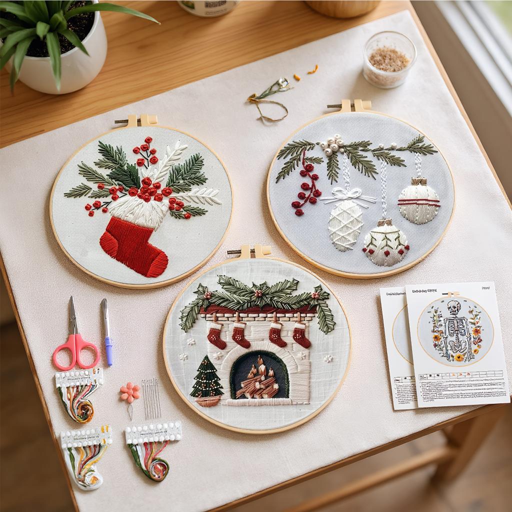 Christmas Embroidery Kits with Embroidery Hoop Thread Needle Material Package Only Embroidery DIY Starter Kit for Beginners