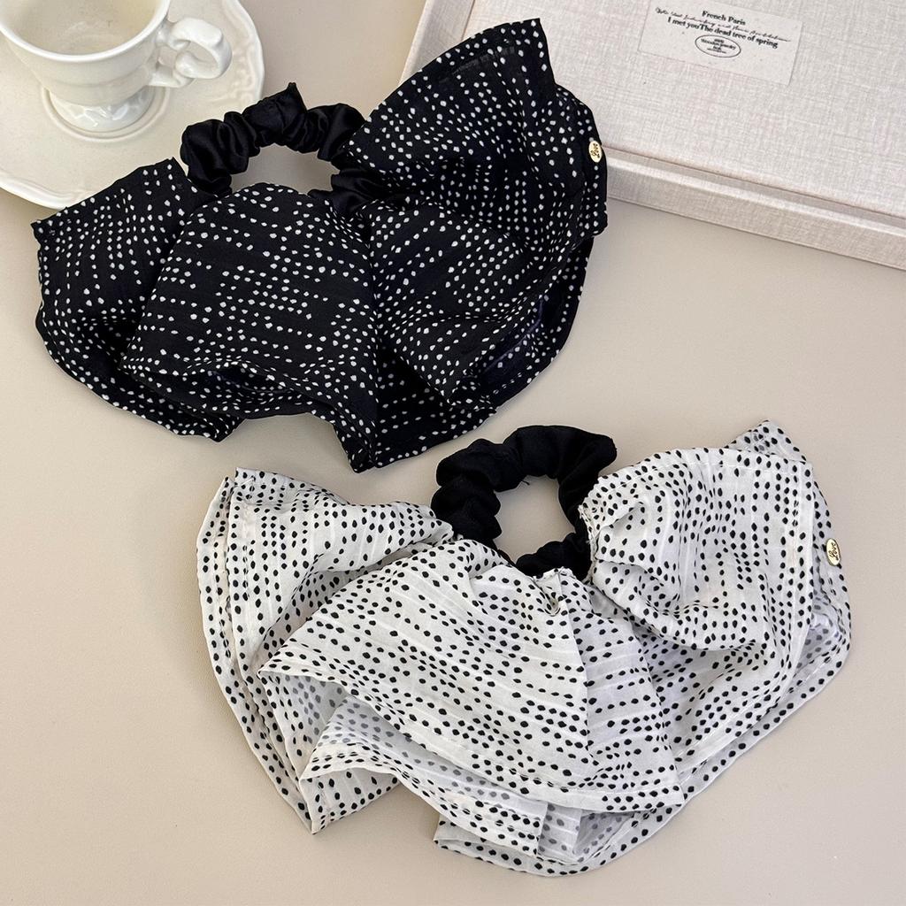 retro black white polka dot large small intestine circle Korean girl with abundant fluffy and elastic hair tie and circle new in