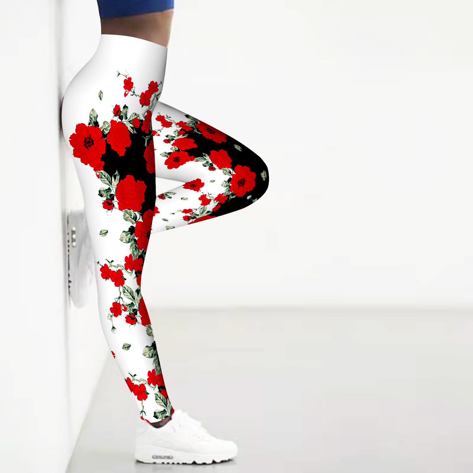 

Женские белые элегантные эластичные леггинсы с розами и принтом для йоги, фитнеса, бега, спортзала, спортивных активных брюк XS красный
