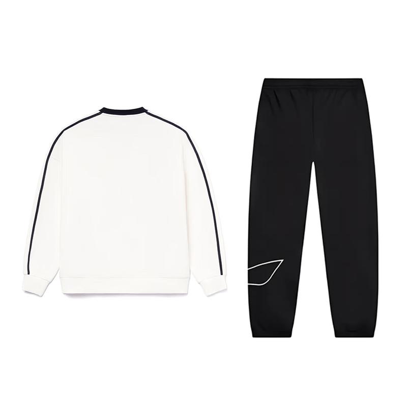 Li Ning Letter Logo Print Trendy Loose Versatile Fleece Warm Comfortable Crew Neck Pullover Long Sleeve Sweatshirt Casual Sports Suit AWDU917-3-AKLU-1