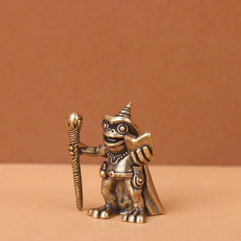 Solid Brass Frog Wizard Statue Vintage Handcrafted Fine Polished Finish Small Size for Bookshelf Desktop Home Decoration