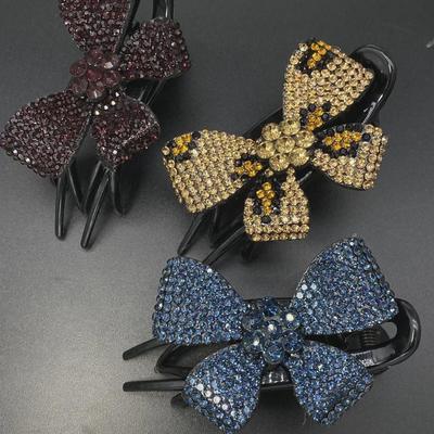Korean Rhinestone Leopard Butterfly Hair Clip with Floral Design