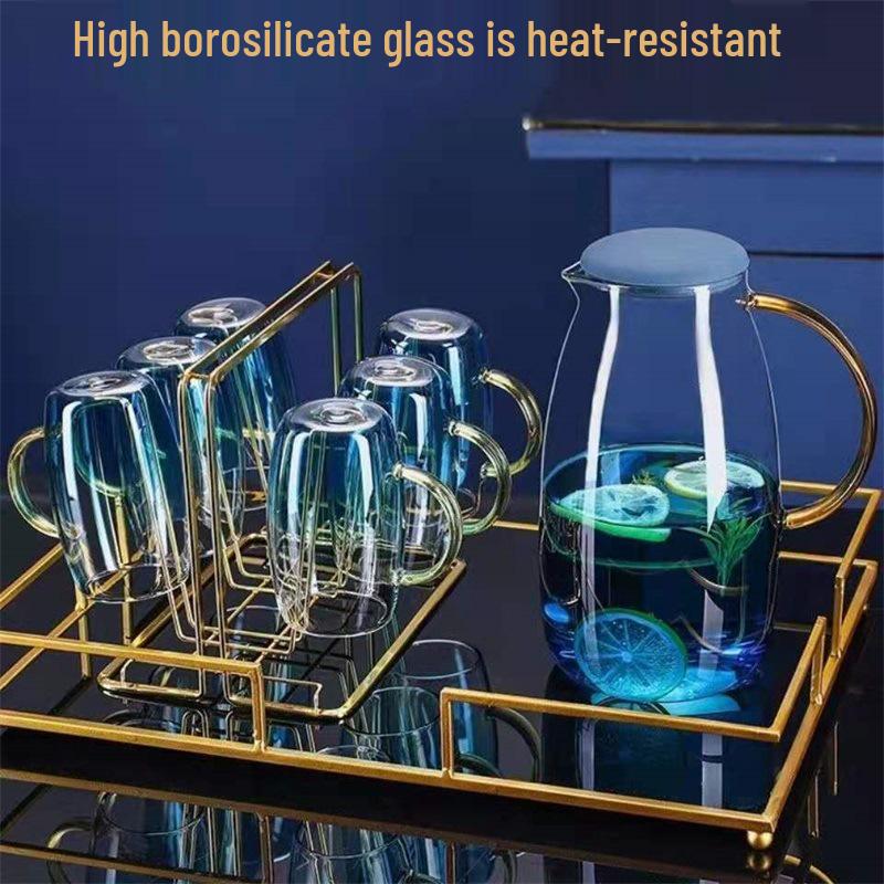 Nordic Gradient Marble Teapot Set: Thickened Glass Cold Water Jug with High-Capacity Borosilicate Marble Teapot