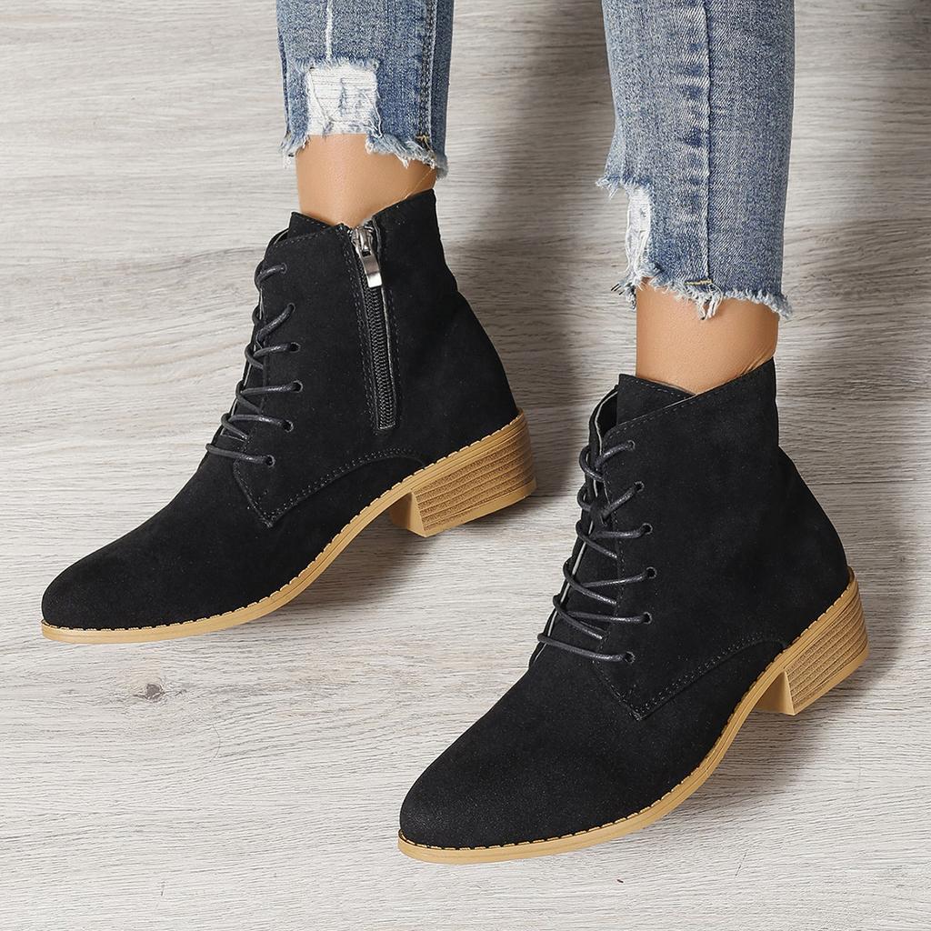 Pointed Martin boots women's season new solid color square heel side zipper short women's boots Chelsea boots