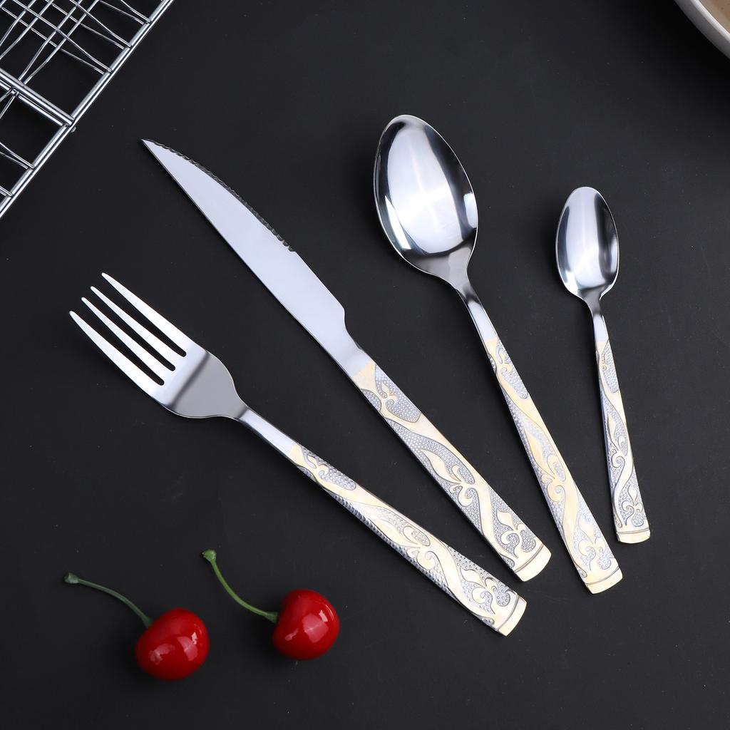 4/24 Pieces High Quality Stainless Steel Cutlery Set Knives Forks Spoons Silvery Flatware Tableware Kitchen Restaurant Utensils
