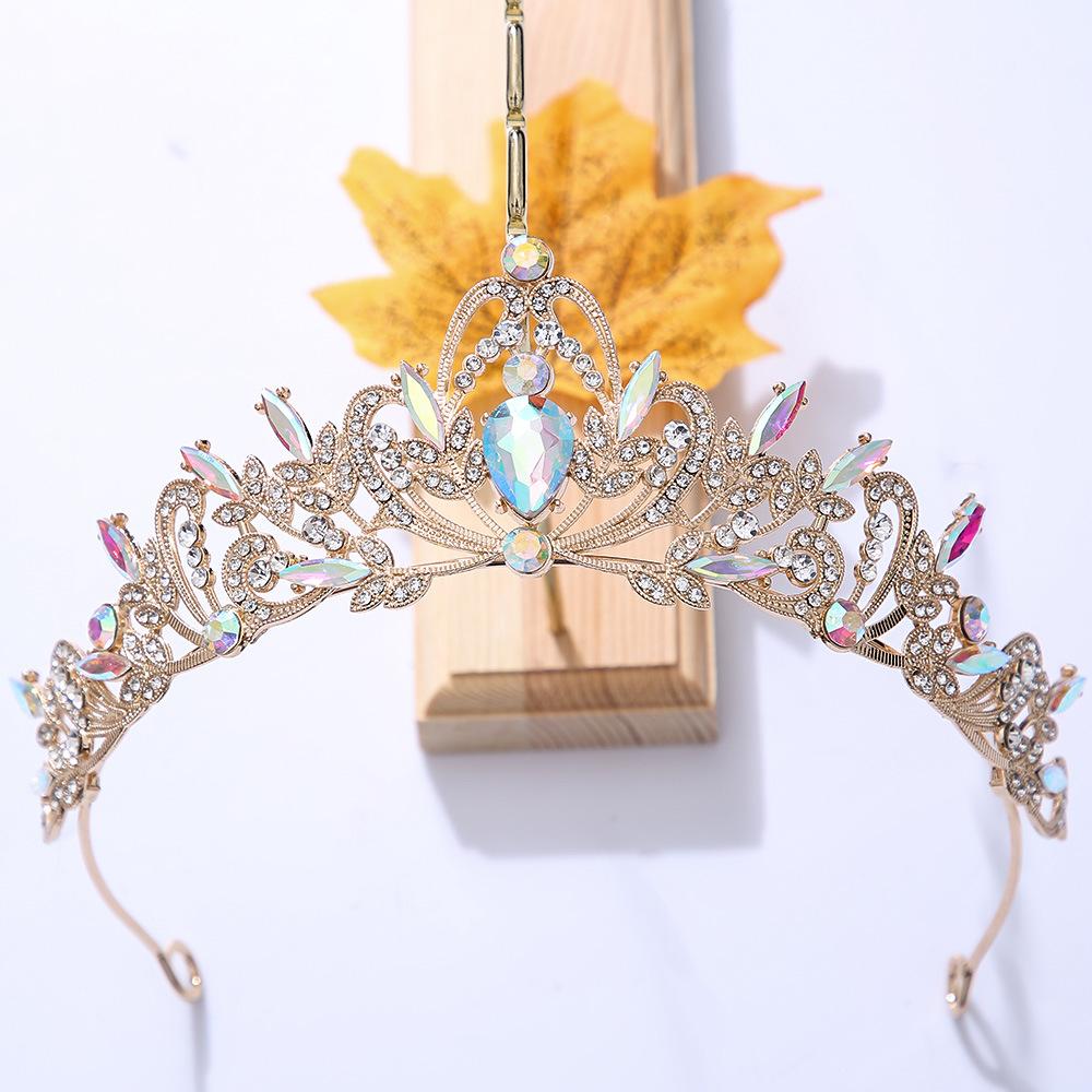 DIEZI Elegant Korean AB Pink Red Crystal Tiara Crown Women Girls Party Wedding Princess Rhinestone Bridal Crown Hair Jewelry
