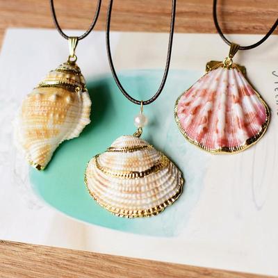 1 Piece 120Cm Leather Rope Strap Necklace Bohemian Style Natural Shell Conch Pendant For Women Beach Vacation Party Jewelry
