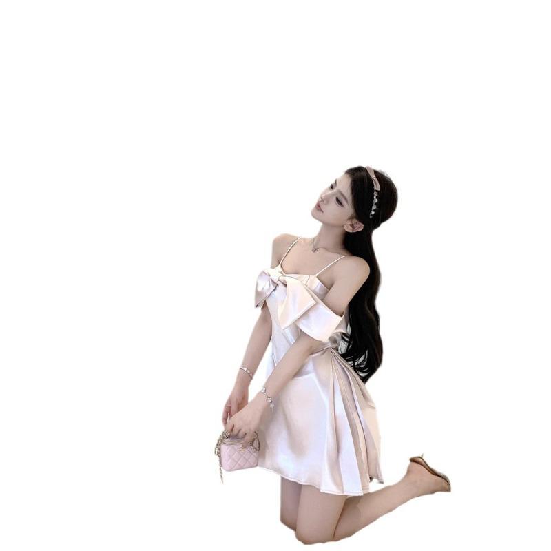 French Suspender Dress Female Summer High Sense Socialite One-word Shoulder Bow Birthday Dress Princess Tutu Dress