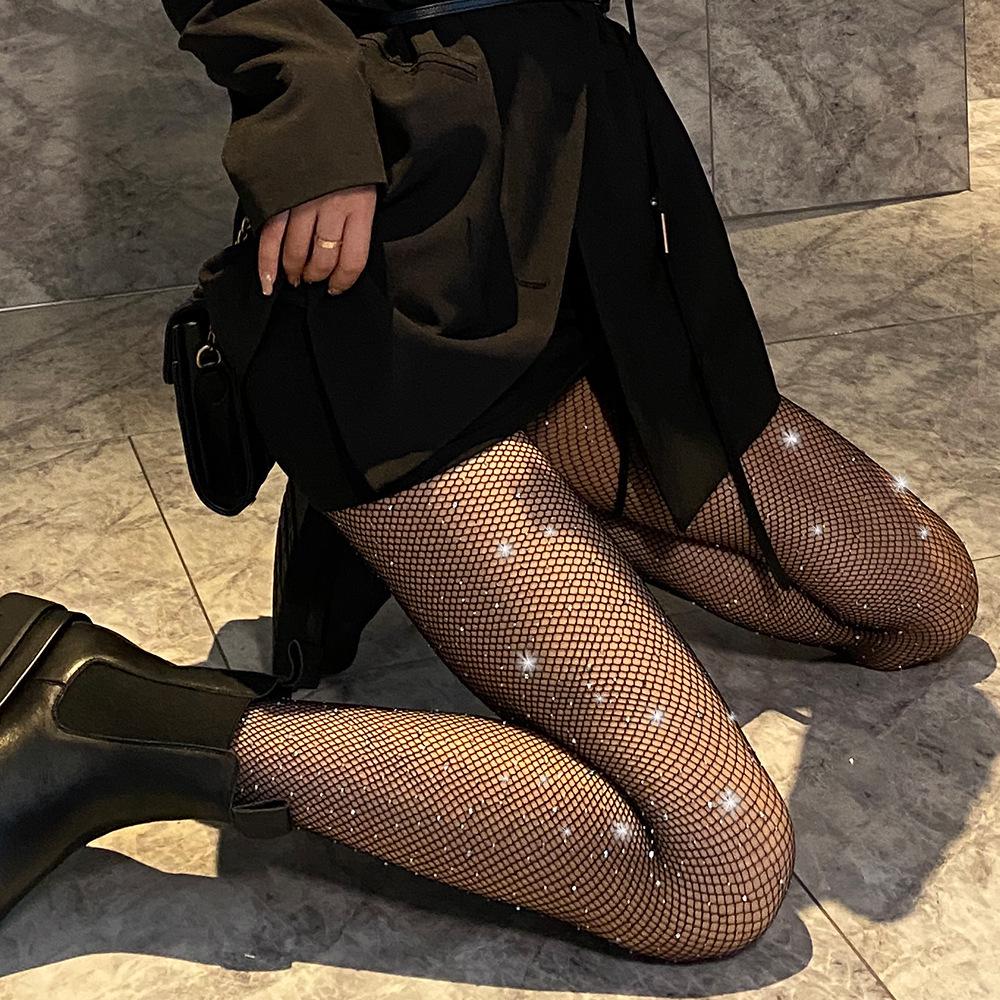 Black Fishnet Stockings with Star Accents - Sexy Silk Pantyhose