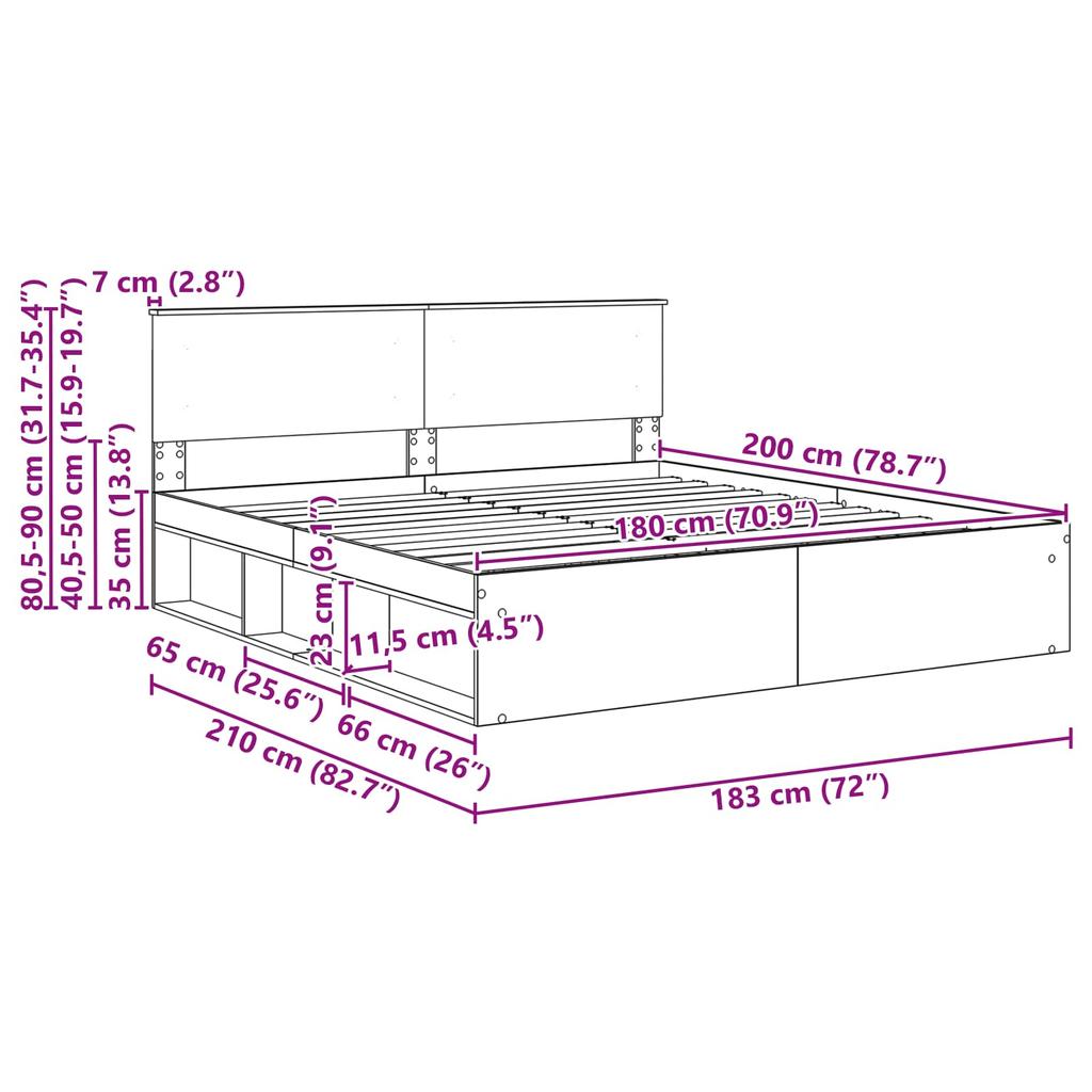 Bed Frame Smoked Oak 180 x 200 cm Wood Based Material