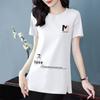 100% Cotton T-Shirt Casual Fashion New Loose Round Neck Ins Style Split Top