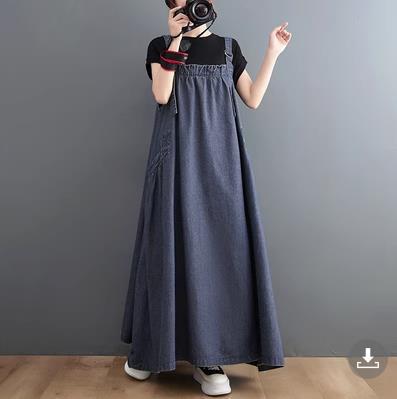 Japan and South Korea Large Size Women's Clothing Spring and Summer Medium and Long Strap Skirt Women's Loose and Thin Denim Strap Skirt Bigswingdress