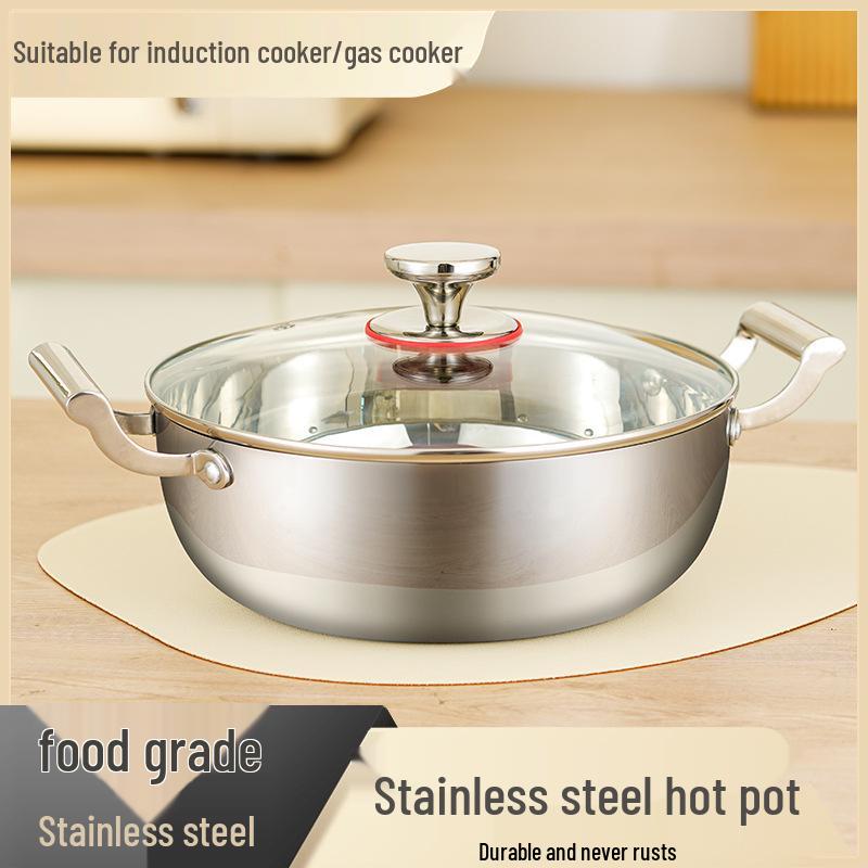 304 Food-Grade Stainless Steel Triple-Layer Stockpot for Induction Cookers - Perfect for Clear Soups and Universal Boiling, Uncoated.