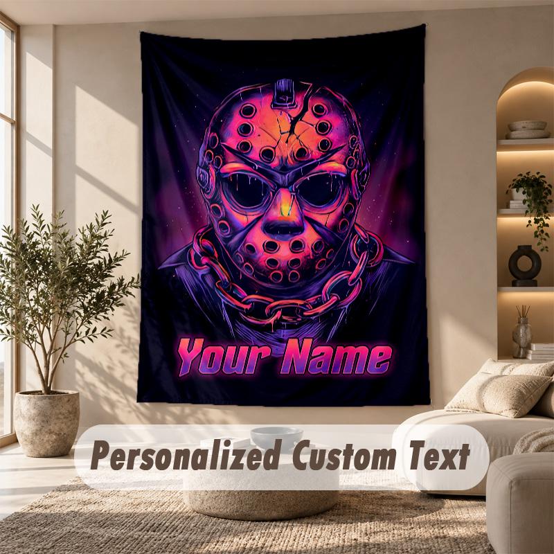 Tapestry Custom Name Text, Wall Hanging Tapestry Home Room DecorFriday the 13th Jason Voorhees