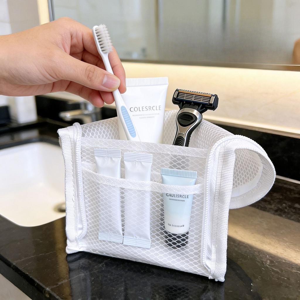 Portable Waterproof Toiletry Bag with Mesh Pouch Travel Bathroom Organizer for Toothbrush and Cosmetics