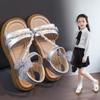 Mädchen Sandalen Offene Zehen mit Süßen Perlen Kinder Strandschuhe Offene Zehen Rutschfest 2025 Sommer Neu Kinder Prinzessin Schuhe Spitze Schleifen