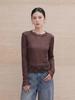 Feiyuan Women's Semi-Sheer Long-Sleeve Top, Solid Color, Versatile Sexy Base Layer, Tummy Concealer, Spring 2026 Arrival