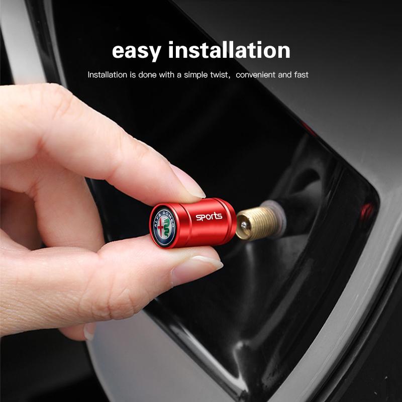 4Pcs 3D Metal Car Tire Valve Caps Wheel Dust Cover For Alfa Romeo 156 159 147 4C 8C 166 Giulia Giulietta Mito Stelvio Spider GT rvcr43