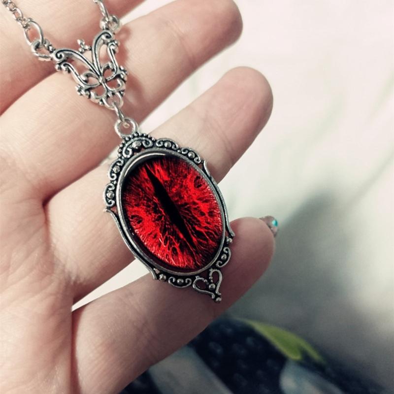 Vintage Goth Red Cat Eye Pendant Necklace Crystal Clavicle Chain Dragon Eyes Necklace For Women Friend Fashion Jewelry