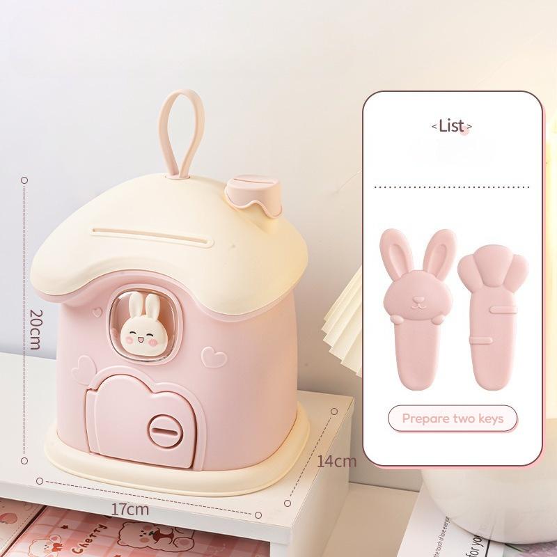 

Piggy Bank Cute Mushroom House Anti-fall Savings Jar with Carrot Key Children s Savings Retrieve Creative Storage Box Girl Gift розовый