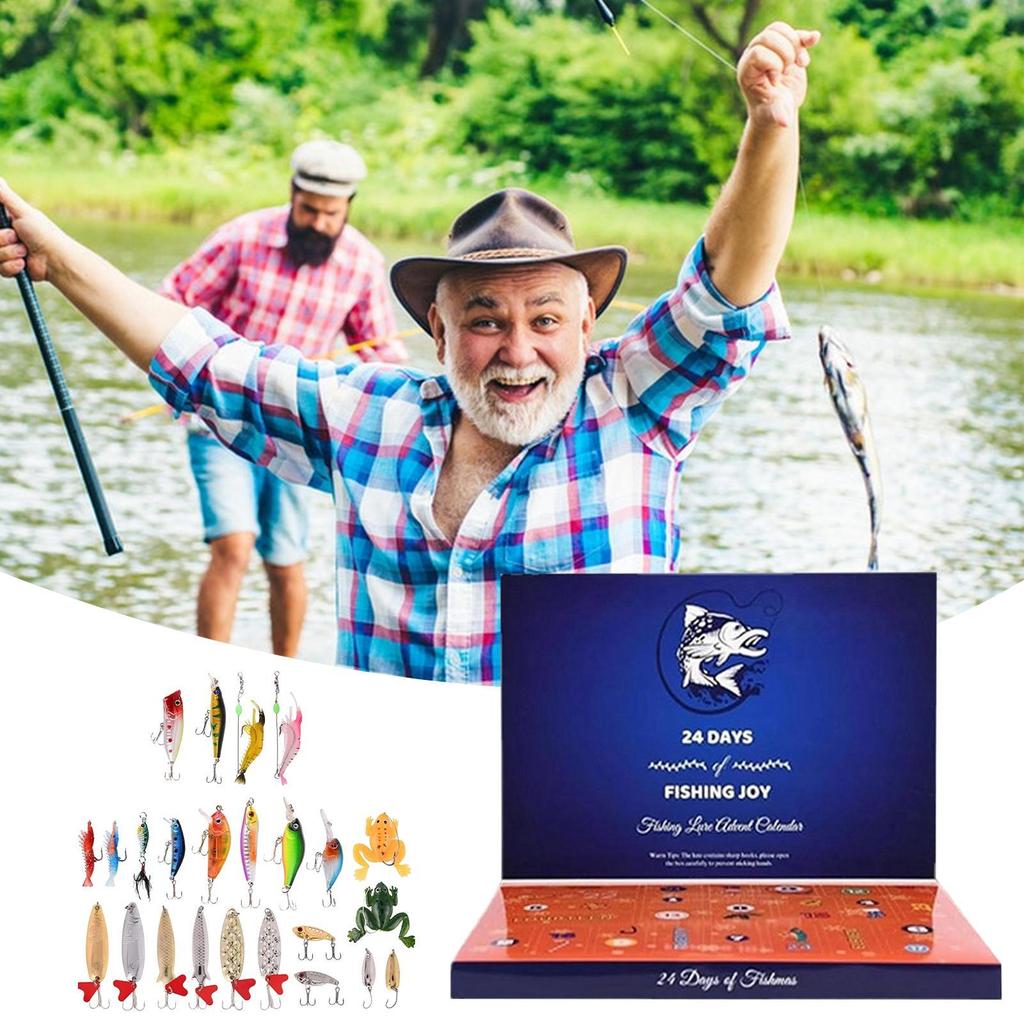 Fishing Countdown Calendar 24 Days Fish Bait Countdown Calendar Realistic Christmas Lures For Kayak Inshore Salmon Lake Catfish