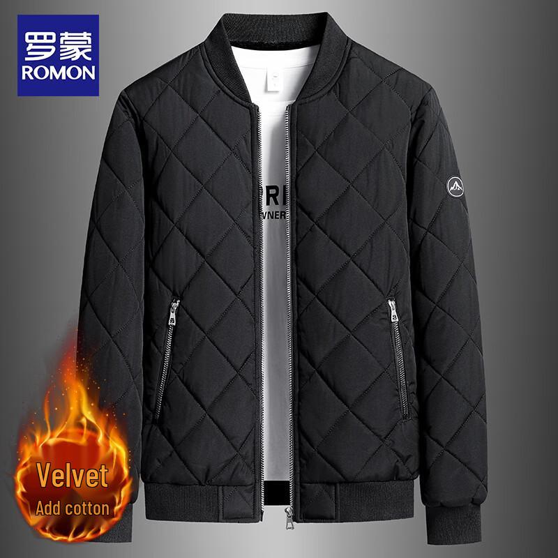 ROMON Men's Fleece-Lined Baseball Collar Jacket