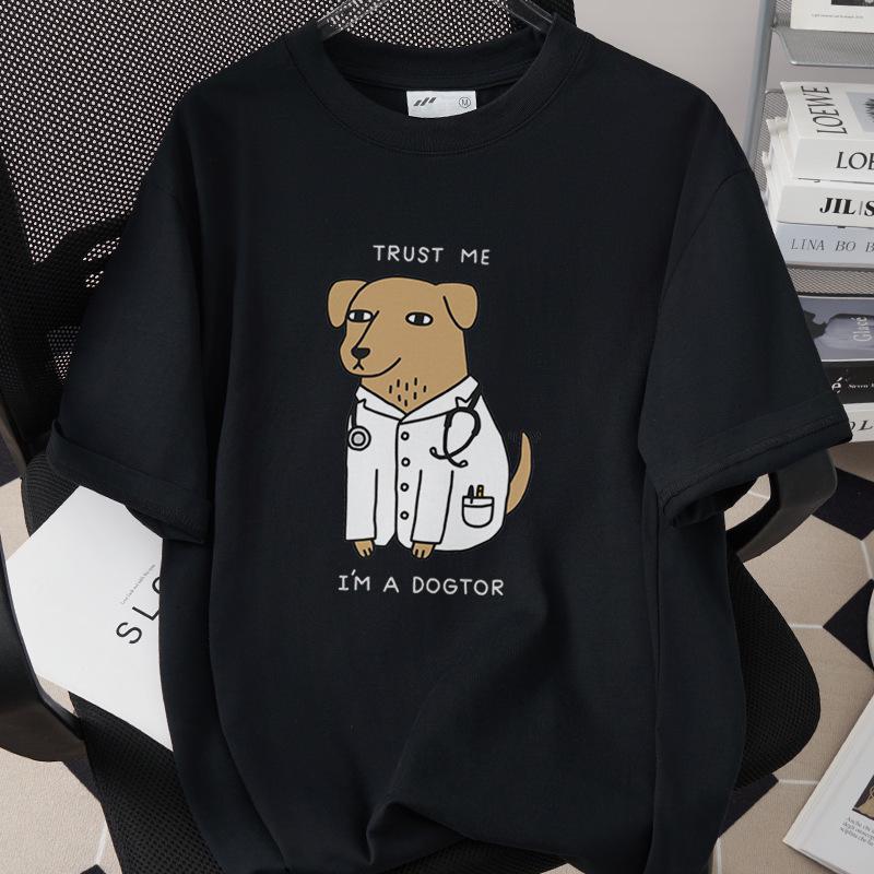 Creative Dog Print Unisex Loose Fit T-Shirt - 260g Pure Cotton, Casual Short Sleeve