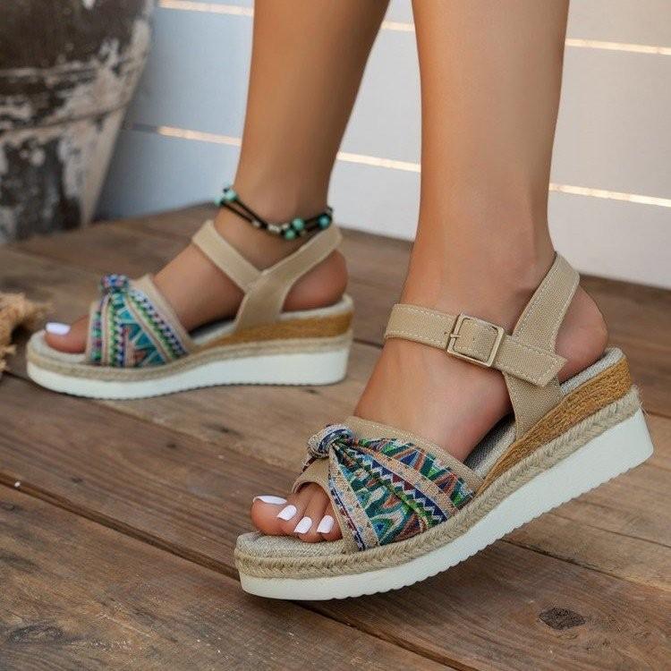 Platform Sandals Women Summer New Large Size Bow One Line Buckle Casual Women Sandals