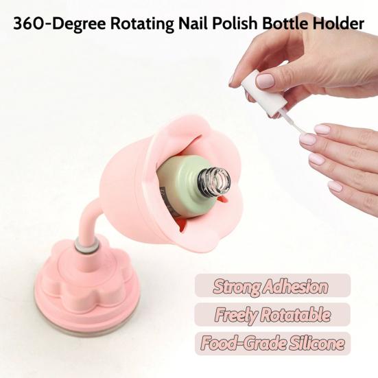 Porte-vernis à ongles en forme de fleur Rotatif à 360 degrés Incliné Anti-déversement Incassable Ventouse Support pour flacons de vernis gel Accessoires pour vernis à ongles