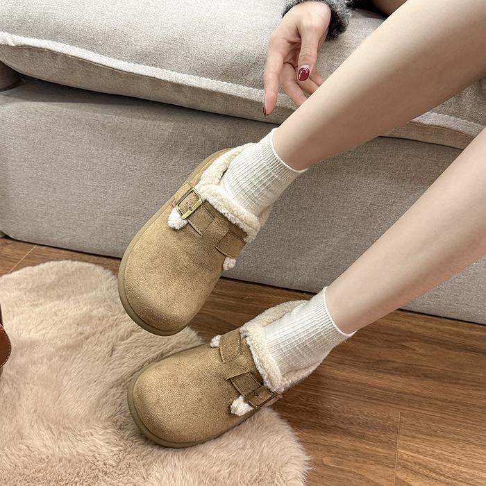 Fleece platform cotton shoes, new Korean version of versatile fashion Boken Doudou shoes in autumn 2025, fleece warm cotton shoes