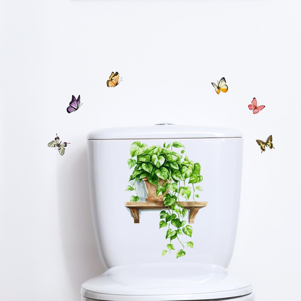 Self-adhesive Fresh Potted Flowers Butterflies Wall Stickers for Living Room Bedroom Home Background Decor