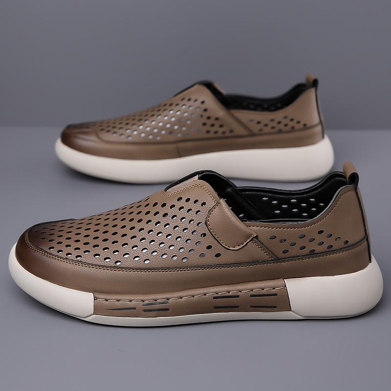 Sommer Herresandaler Ekte Lær Herre Fritidssko Utendørs Herre Lærsandaler for Menn Strandsko Romerske herresko