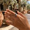 Bague Œil Bleu Double Zirconium Couleur Argent Bague de Doigt Réglable Anneaux Torsadés Tendance Fête