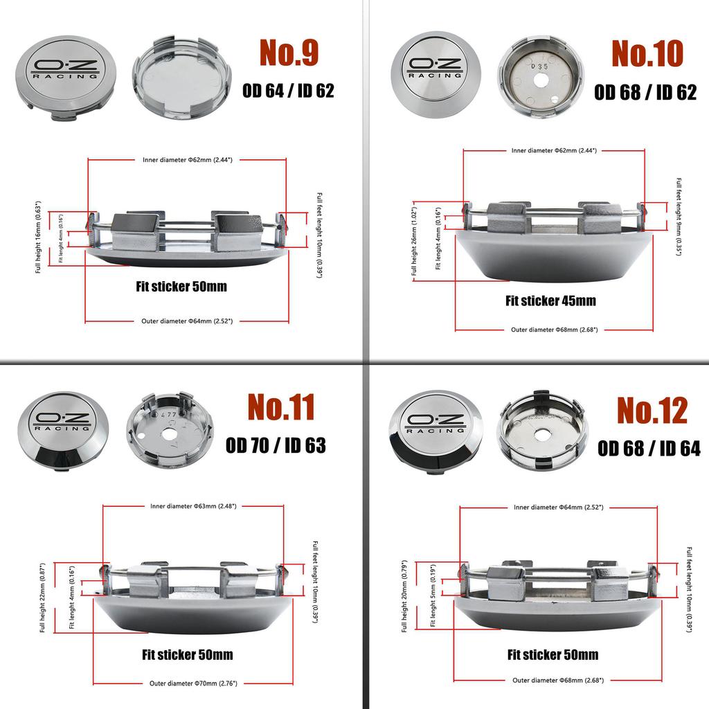 4PCS O.Z Racing Wheel Center Cap 56mm/57mm/58mm/59mm/60mm/61mm/62mm/63mm/64mm/72mm Sport Rim Caps OZ Emblem Wheel Cover Hub Cap