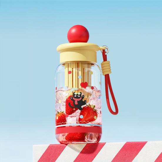 500ML Large Capacity Cartoon Water Bottle with Straw Heat-Resistant Leakproof Transparent