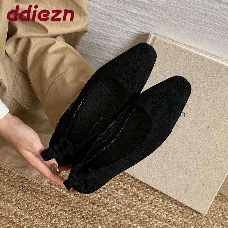 Fashion Luxury Female Square Toe Ladies Flats Slip On Shoes Soft Shallow Footwear Fashion Flock Flats With Shoes For Women