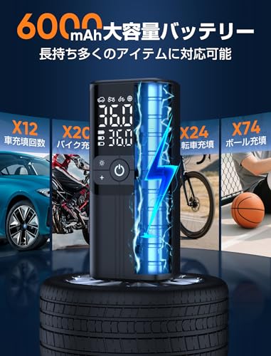 Electric Bicycle Pump [New Model | Ultra-Fast Fill & Automatic Shut-Off] Cordless 6000mAh High Capacity Air Pump, Maximum Pressure of 150 PSI, Compati