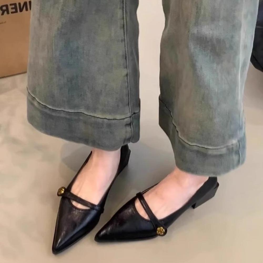Fashion Retro Mary Jane Shoes Women's Spring Autumn Brown Light Mouth High Heels One Button Thick Heels Pointed Toe Temperament Pumps