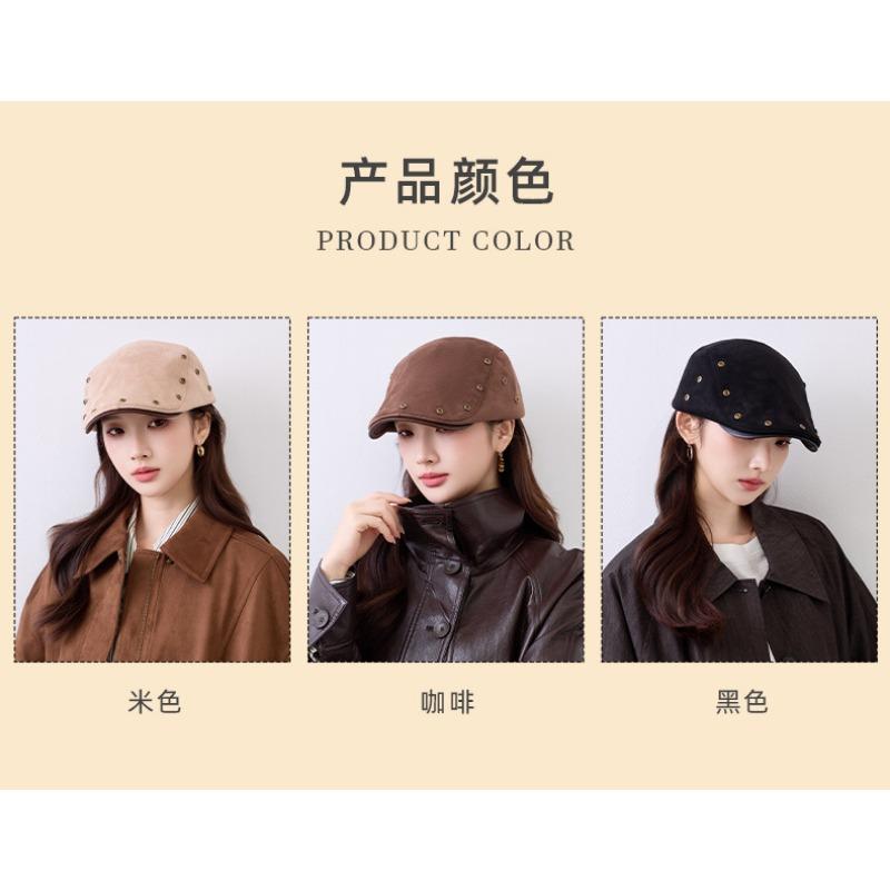 Women S Vintage Rivet Decorated Windproof Flat Cap Japanese Style Casual Hat