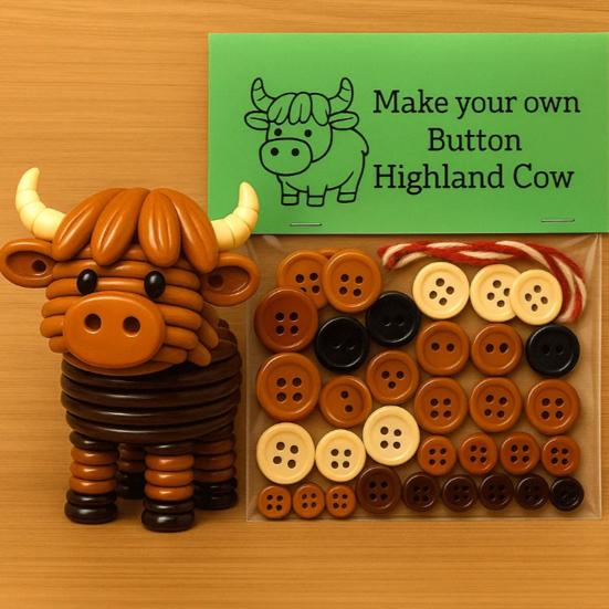 1 Set Button Highland Cow Craft Kit DIY Handmade Button Rabbit Owl Turtle Raccoon Squirrel Figurine Home Office Desktop Decoration Ornament